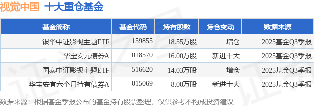 1月19日視覺中國跌10.00%，銀華中證影視主題ETF基金重倉該股